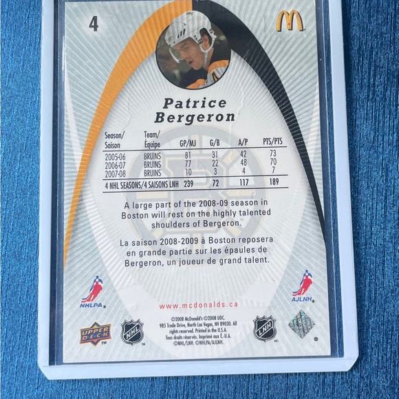 Upper Deck Patrice Bergeron Trading Card - Picture 2 of 2